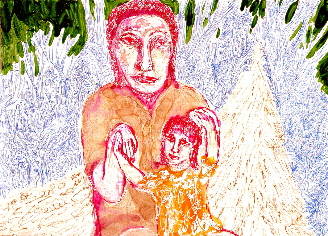mary & jesus on the road to damascus (drawing by Franka Waaldijk)