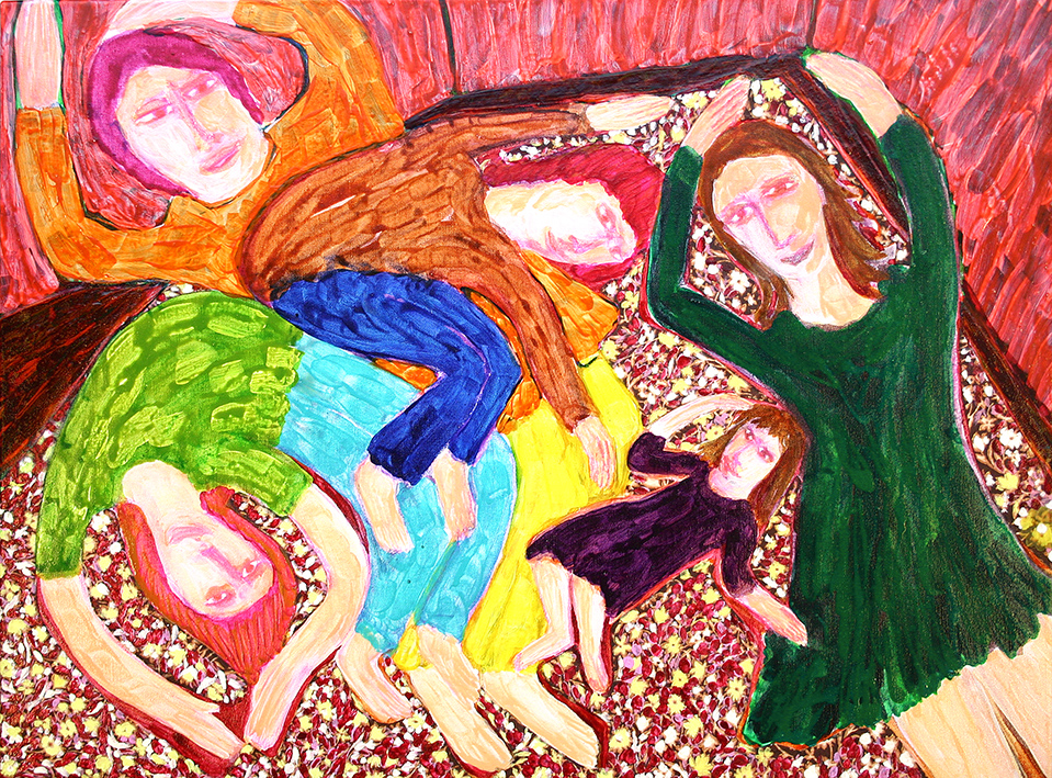 on the family bed (painting by franka waaldijk)