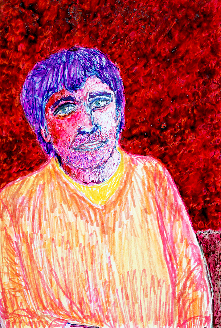 self-portrait in red unrest (tekening van franka waaldijk)