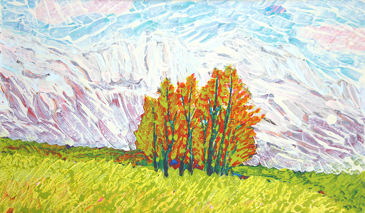 bomen, bergen (2007, schilderij van franka waaldijk)