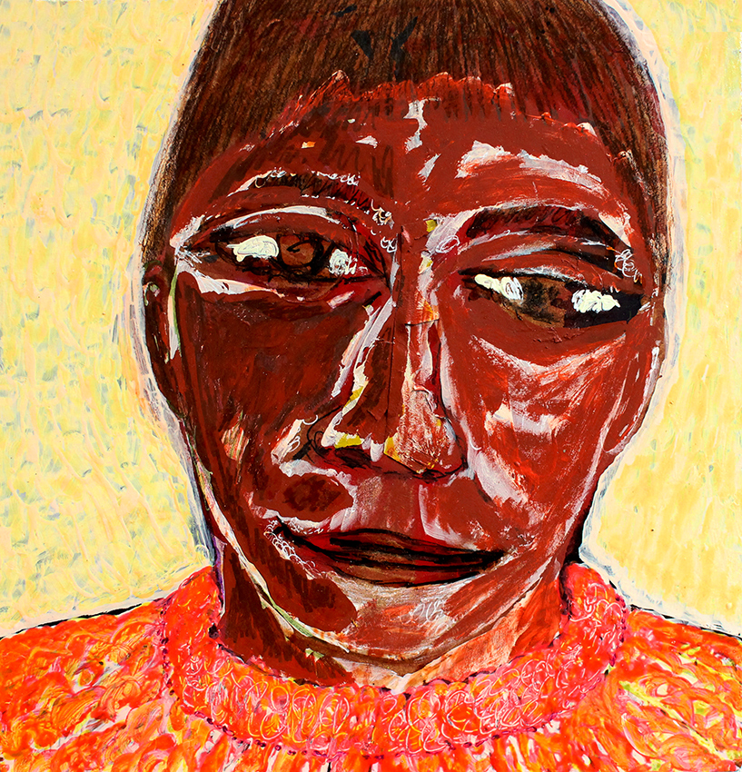 young man in orange sweater (schilderij van franka waaldijk)